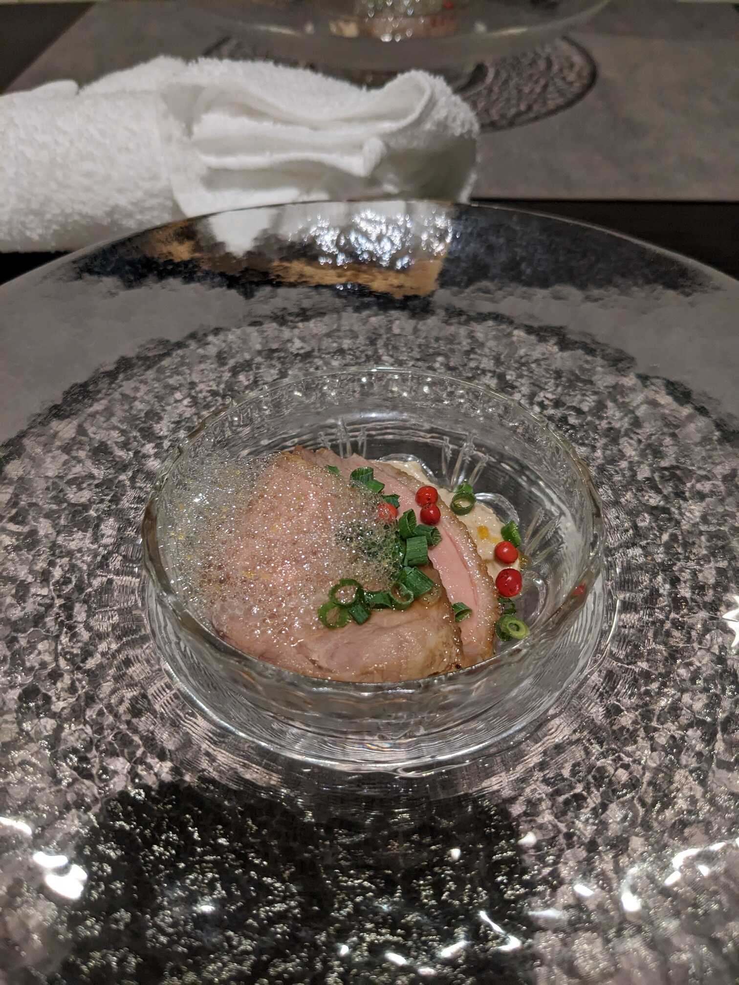 Cold cut beef with sesame goop and salty bubbles
