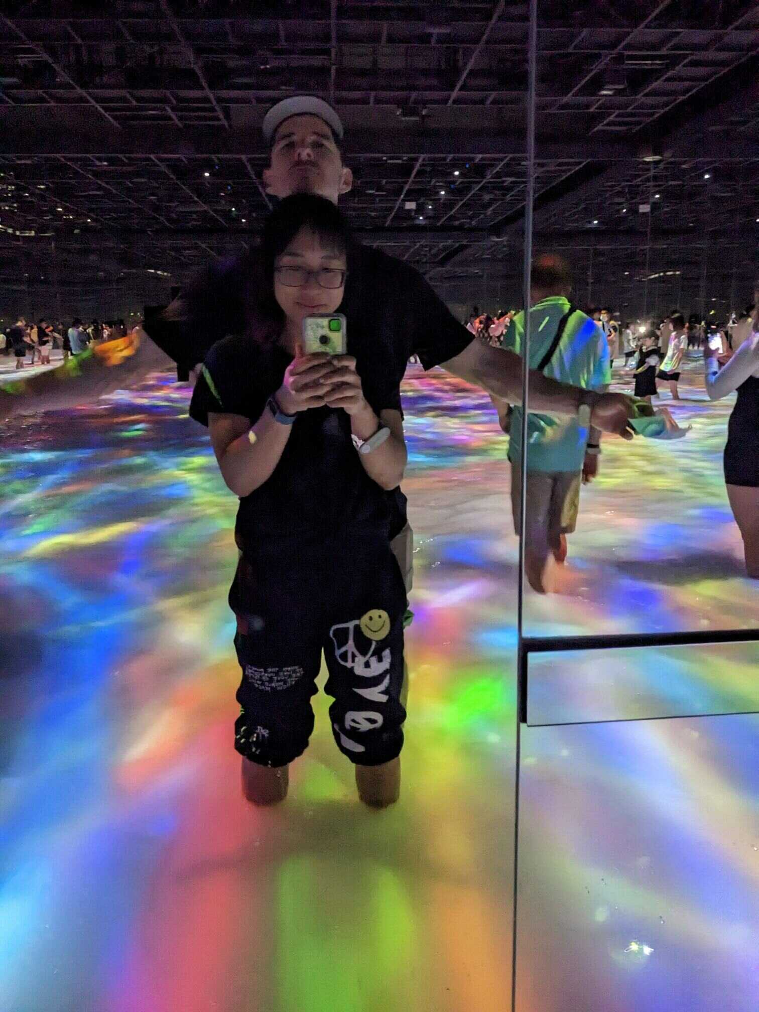 Live holographic fish in a pond